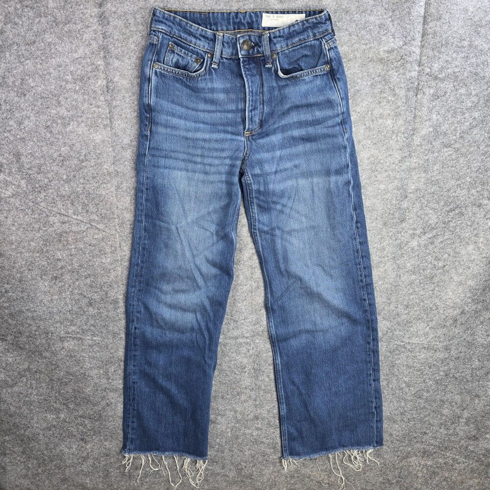 Rag & Bone Jeans Womens 23‎ Jasper Straight Crop Raw Hem Distressed Denim Pants